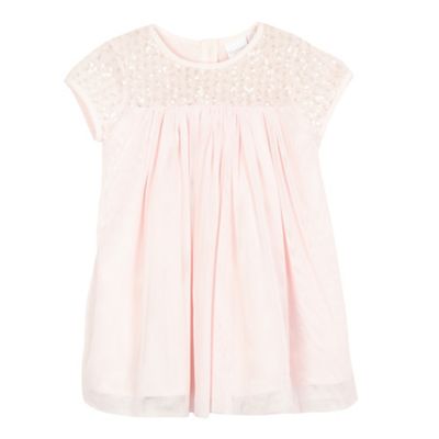bluezoo Baby girls' light pink mesh sequinned yoke dress